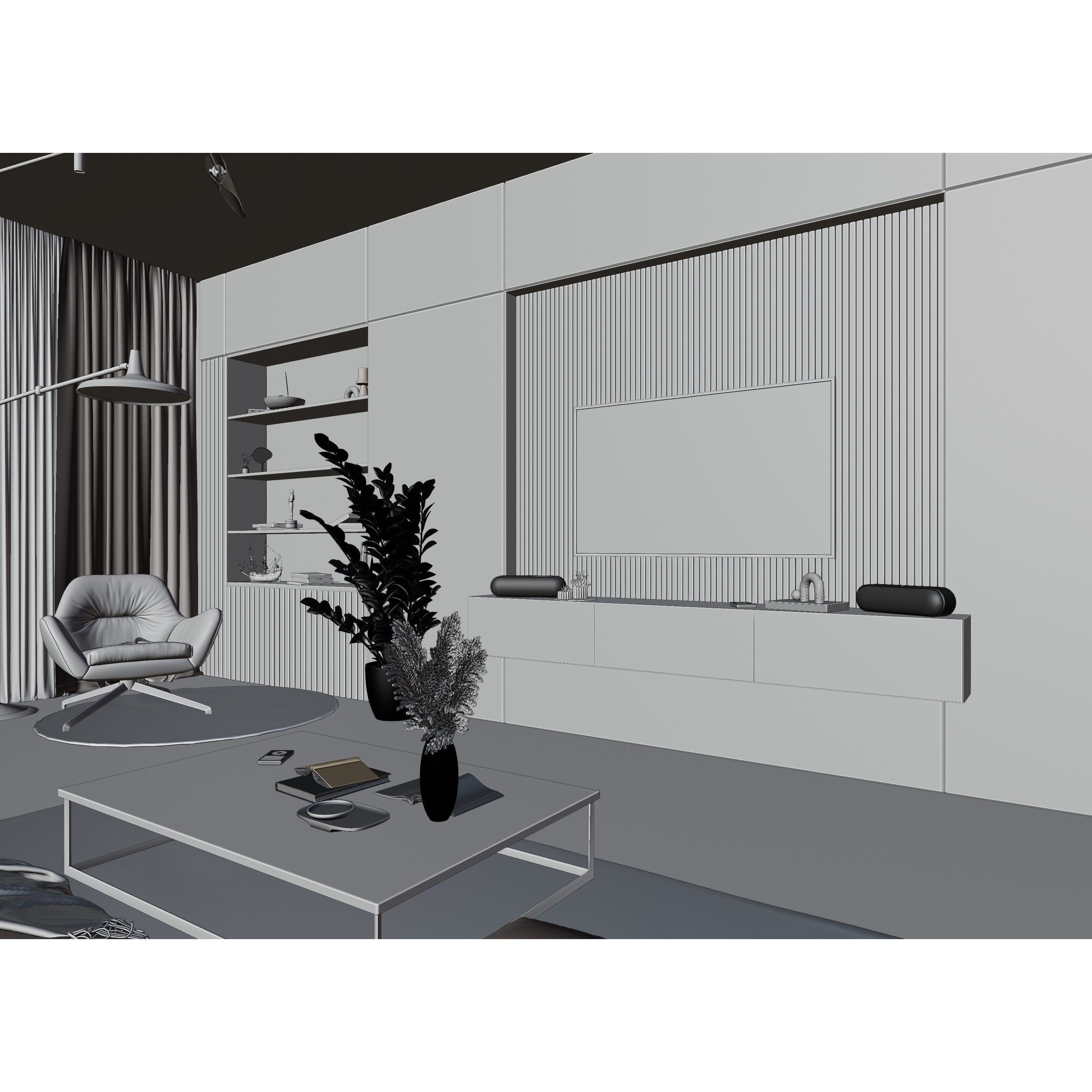 Modern Living Room - Low-Poly Game-Ready 3D Model - View 20