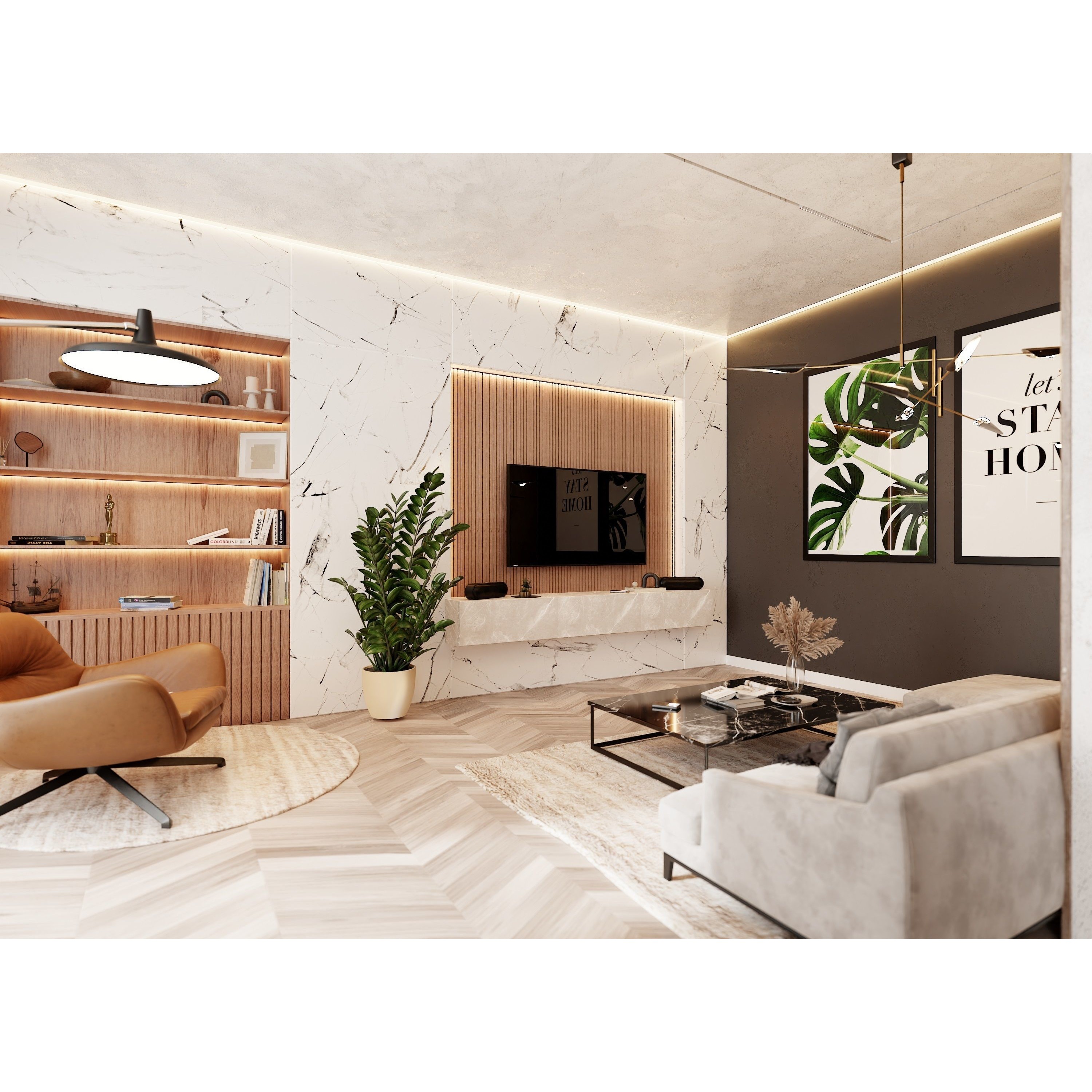 Modern Living Room - Low-Poly Game-Ready 3D Model - View 3