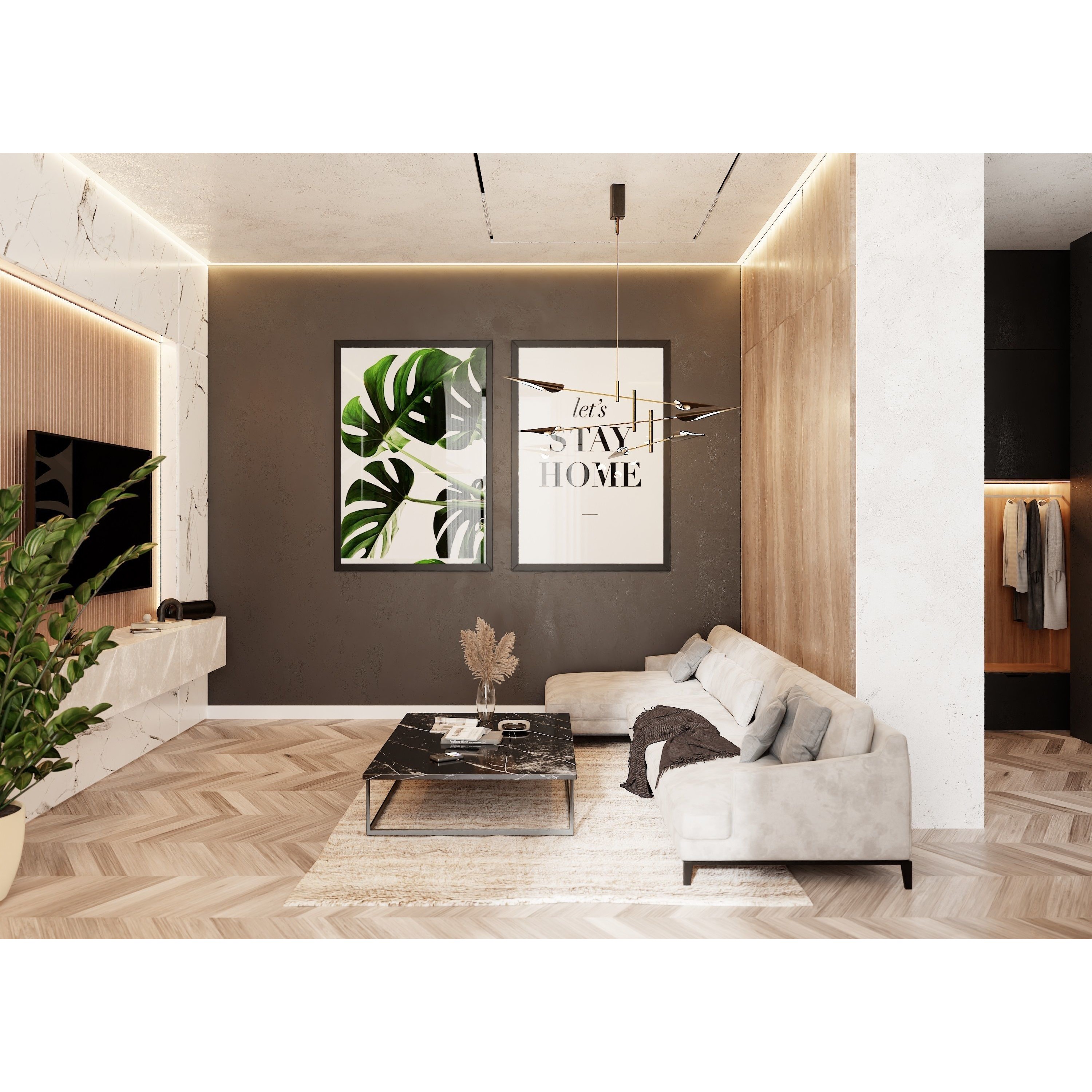 Modern Living Room - Low-Poly Game-Ready 3D Model - View 5
