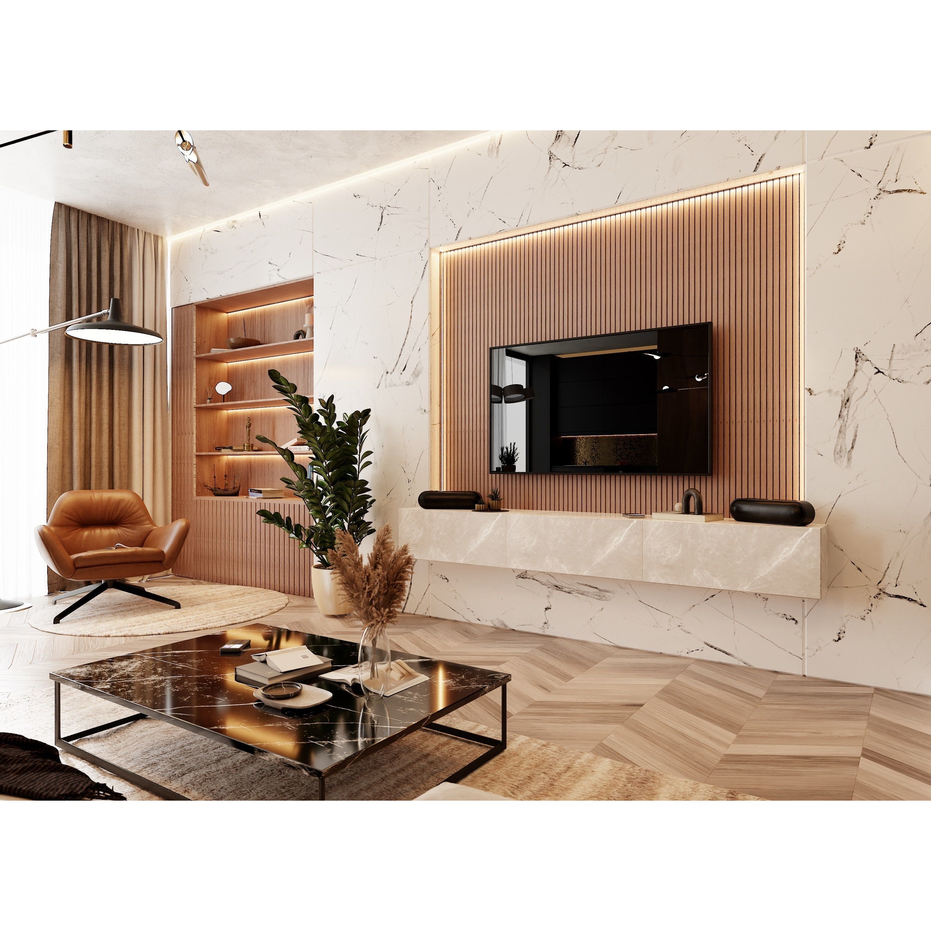 Modern Living Room - Low-Poly Game-Ready 3D Model - View 7