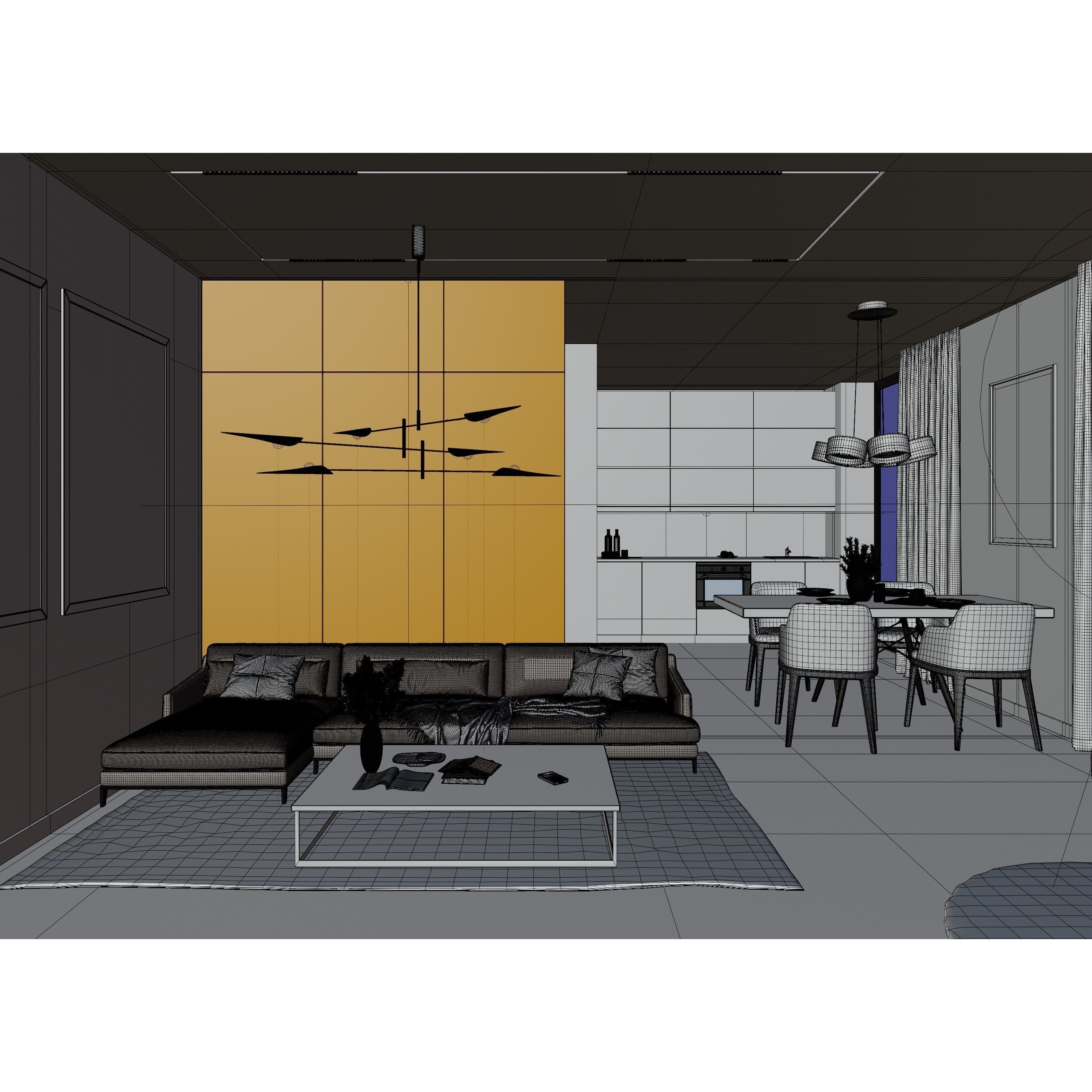 Modern Living Room - Low-Poly Game-Ready 3D Model - View 9