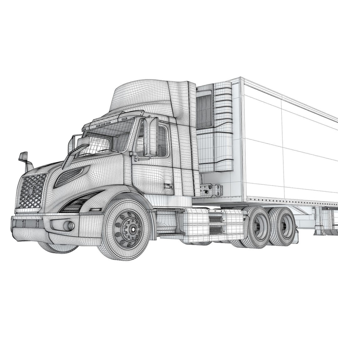 Semi Truck 3D Model – High Detail Refrigerated Trailer, FBX & OBJ