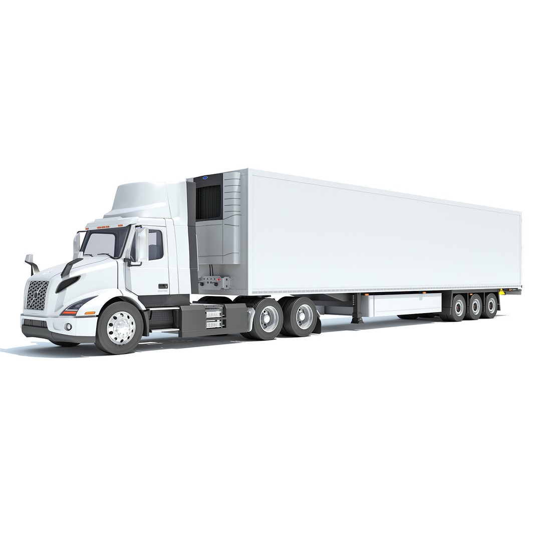 Semi Truck 3D Model – High Detail Refrigerated Trailer, FBX & OBJ - View 10