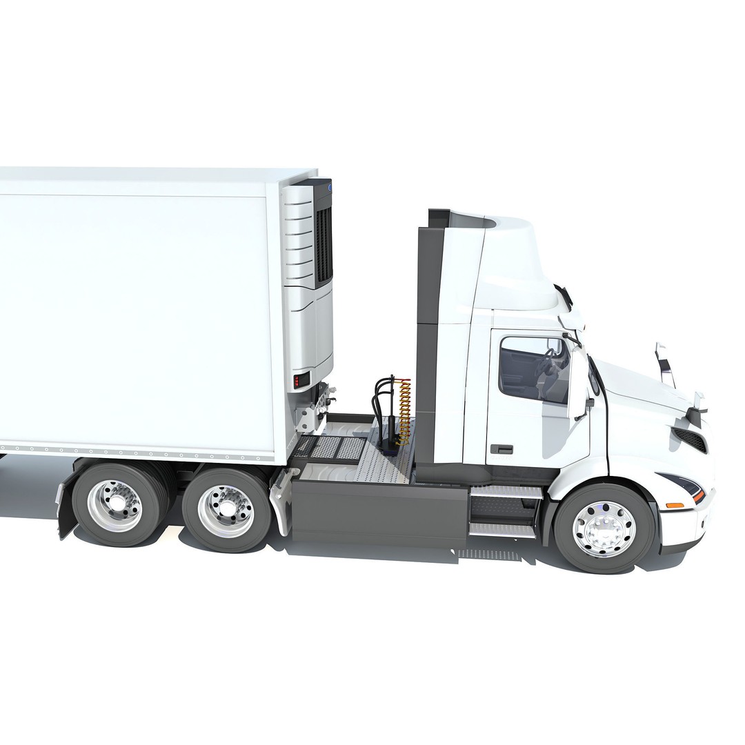 Semi Truck 3D Model – High Detail Refrigerated Trailer, FBX & OBJ - View 16