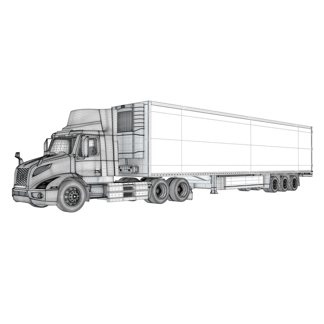 Semi Truck 3D Model – High Detail Refrigerated Trailer, FBX & OBJ - View 18