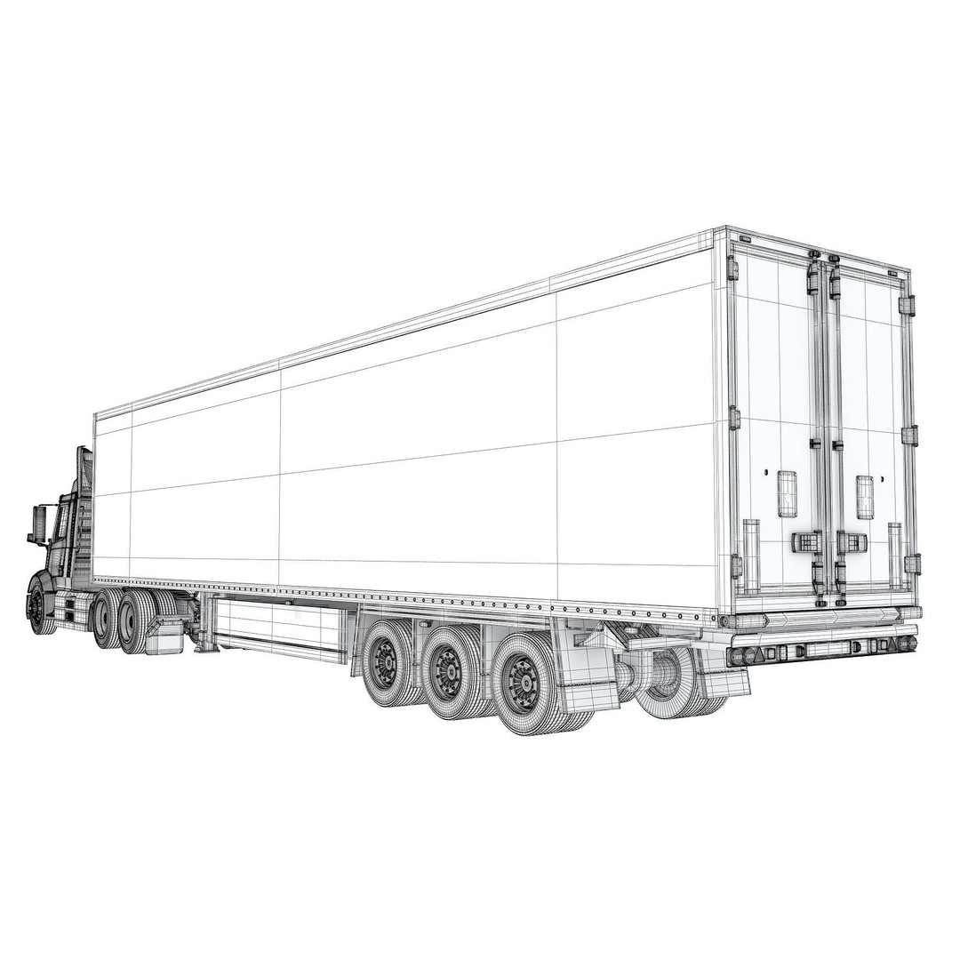 Semi Truck 3D Model – High Detail Refrigerated Trailer, FBX & OBJ - View 19