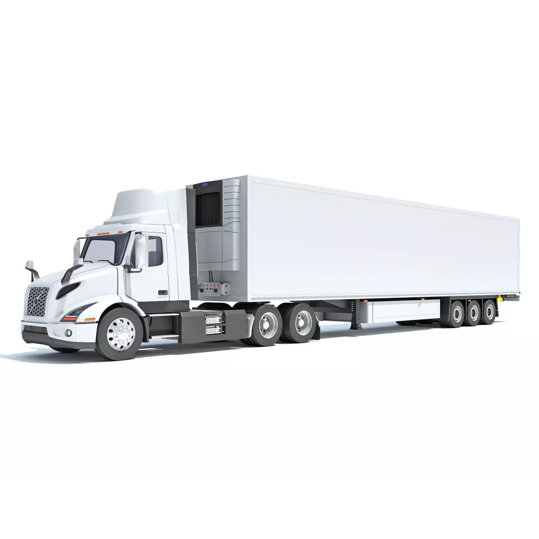 Semi Truck 3D Model – High Detail Refrigerated Trailer, FBX & OBJ - View 2