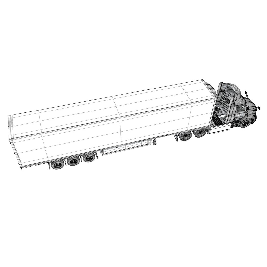 Semi Truck 3D Model – High Detail Refrigerated Trailer, FBX & OBJ - View 20