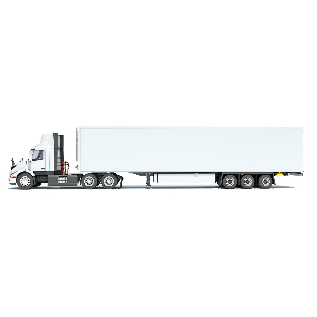 Semi Truck 3D Model – High Detail Refrigerated Trailer, FBX & OBJ - View 3