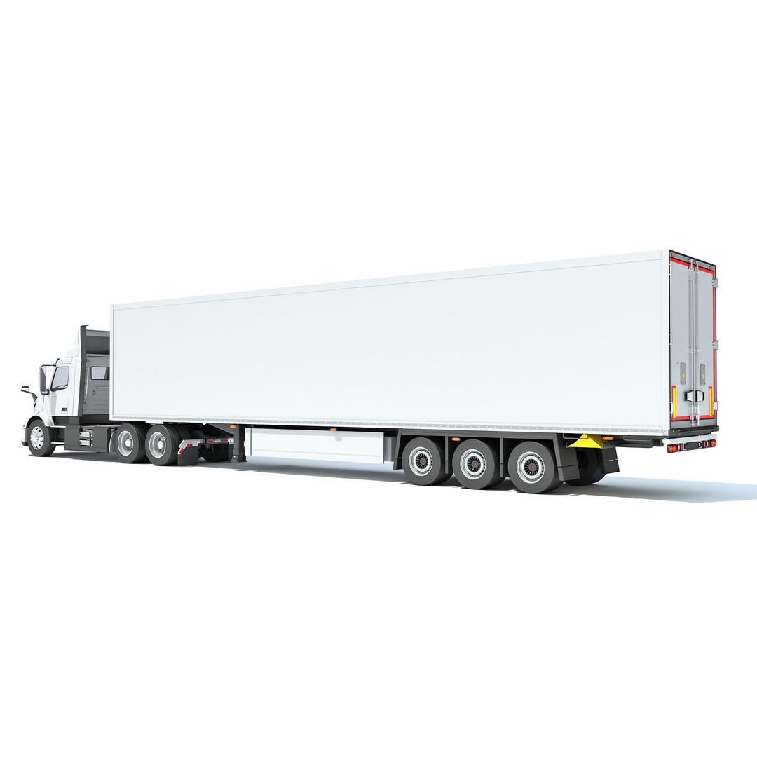 Semi Truck 3D Model – High Detail Refrigerated Trailer, FBX & OBJ - View 4