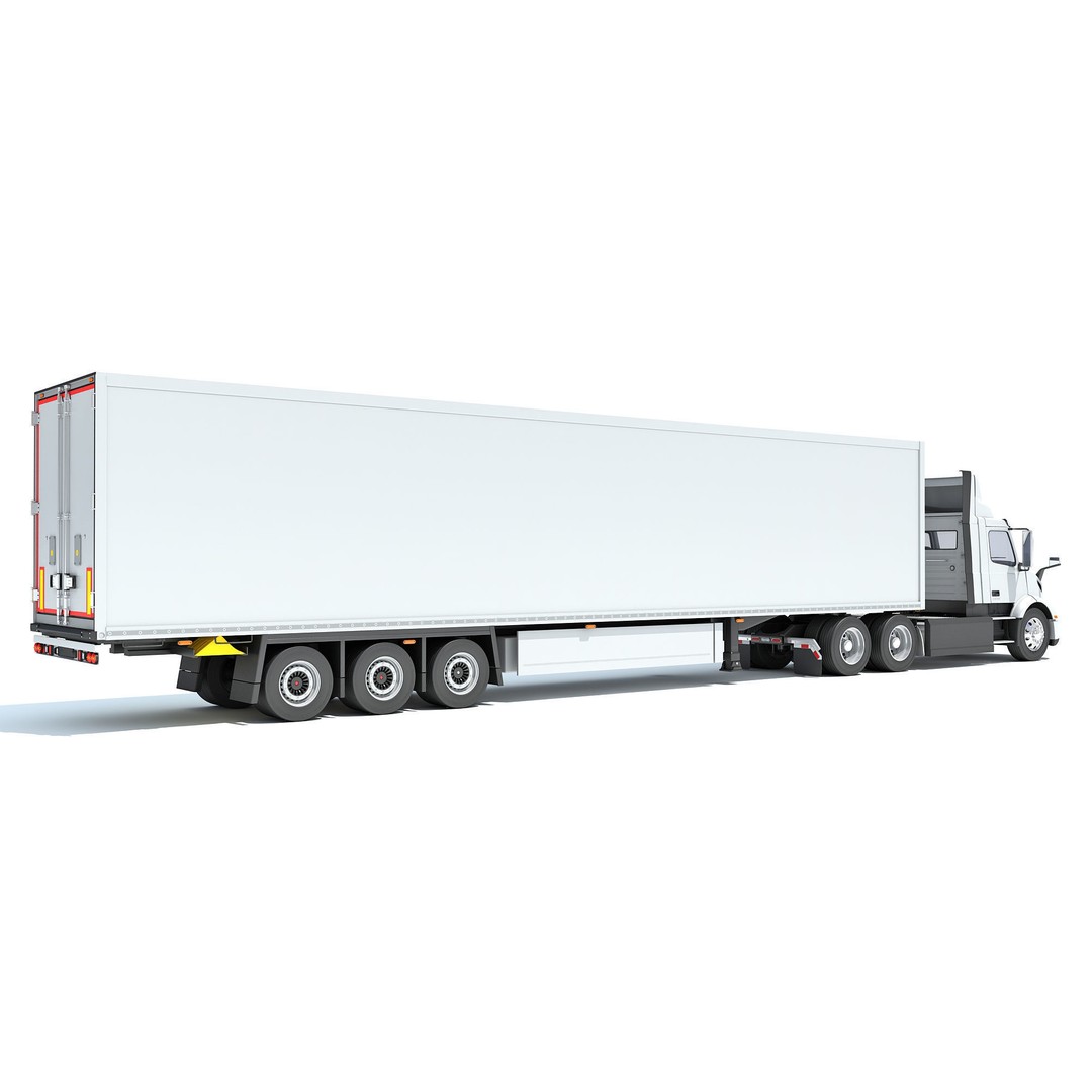 Semi Truck 3D Model – High Detail Refrigerated Trailer, FBX & OBJ - View 6