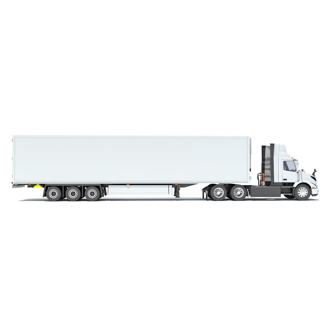 Semi Truck 3D Model – High Detail Refrigerated Trailer, FBX & OBJ - View 7