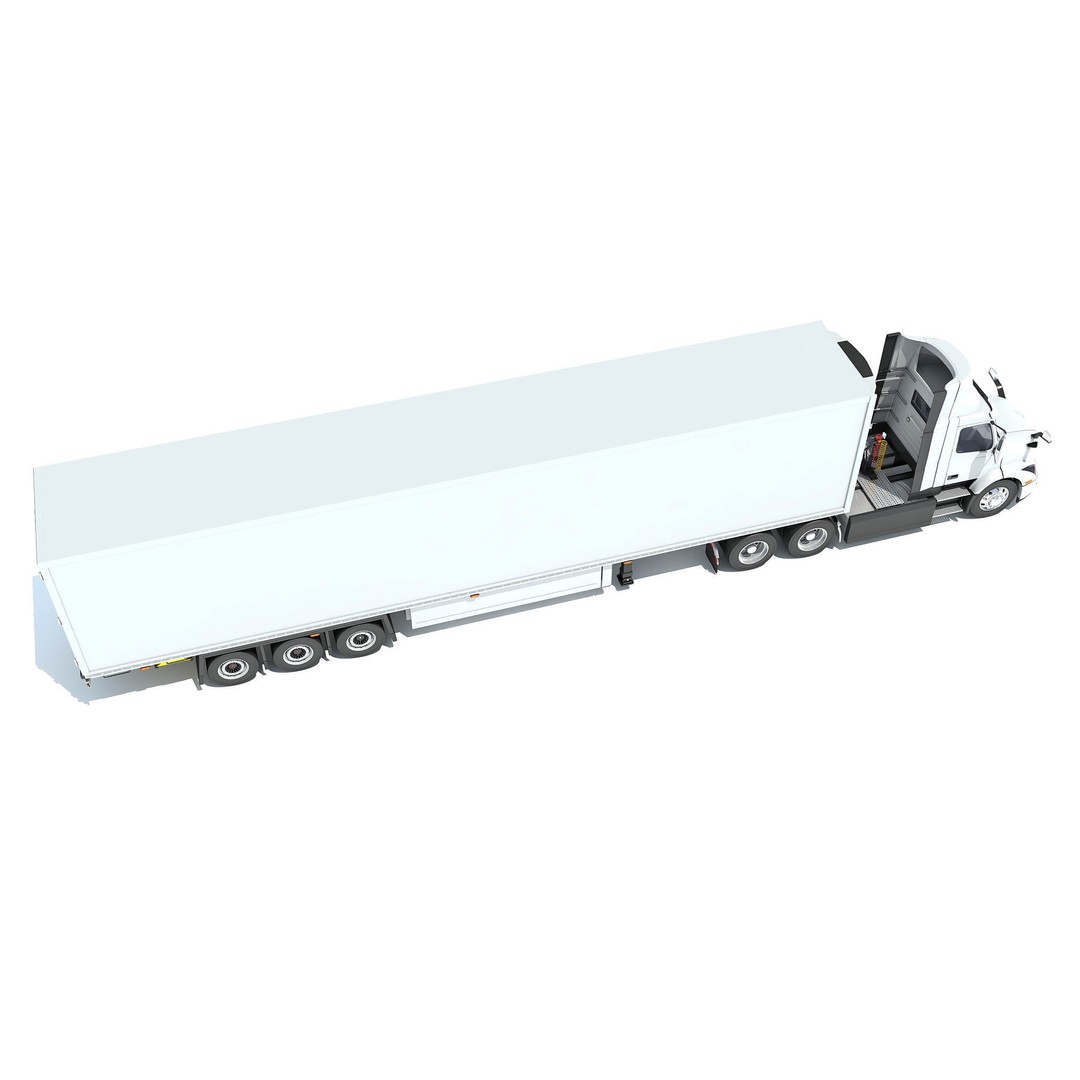 Semi Truck 3D Model – High Detail Refrigerated Trailer, FBX & OBJ - View 8