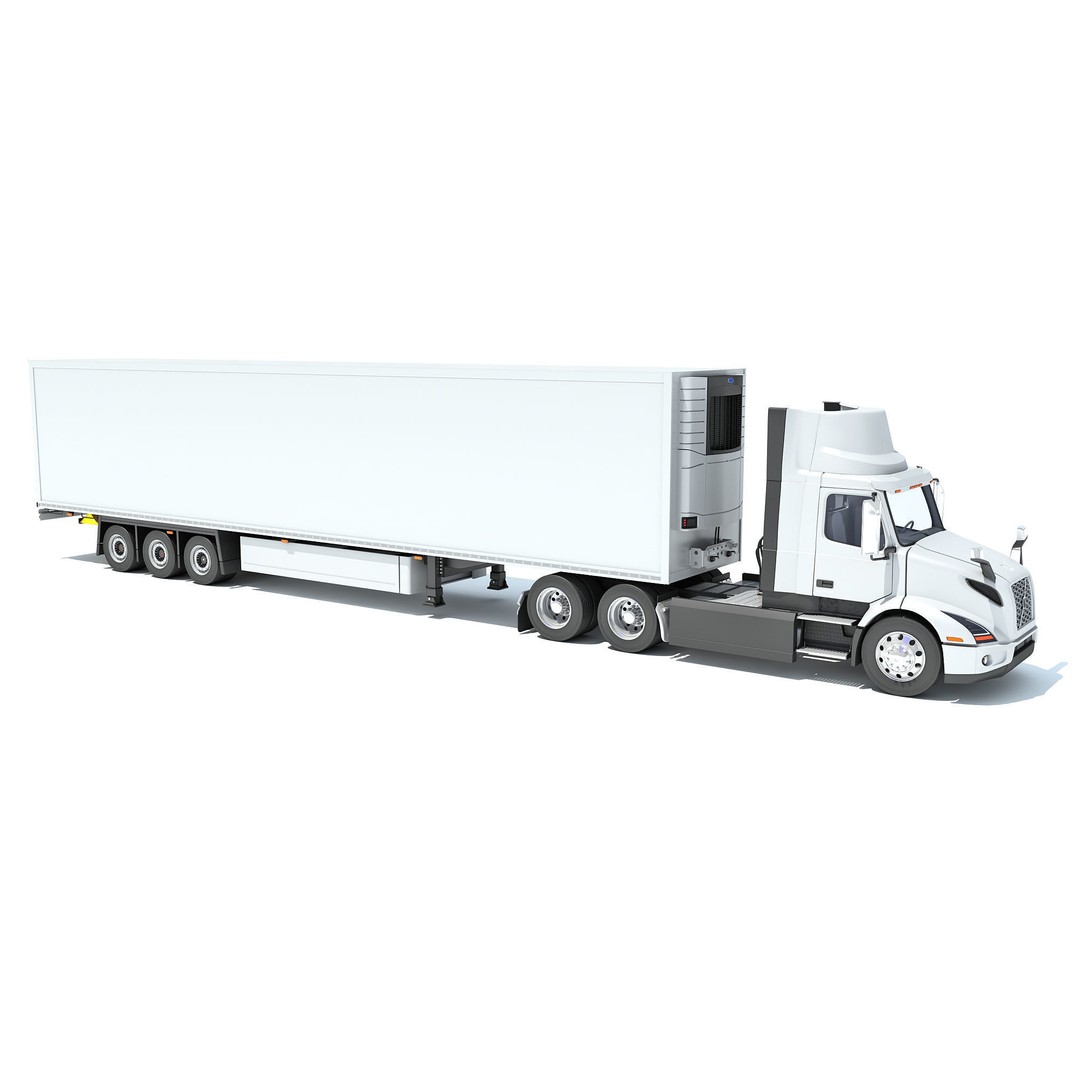 Semi Truck 3D Model – High Detail Refrigerated Trailer, FBX & OBJ - View 9