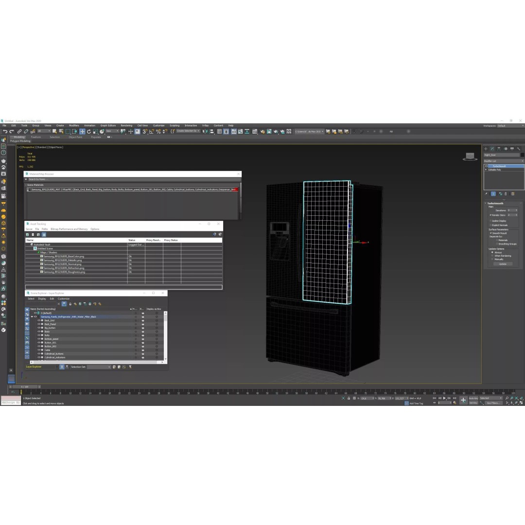 Samsung Family Refrigerator 3D Model – Black French Door Appliance with Water Filter - View 19