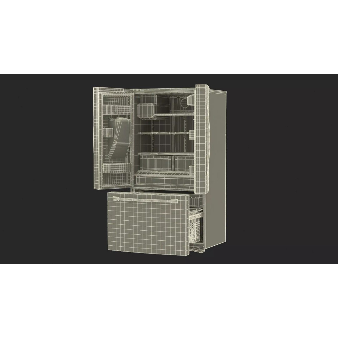 Samsung Family Refrigerator 3D Model – Black French Door Appliance with Water Filter - View 21