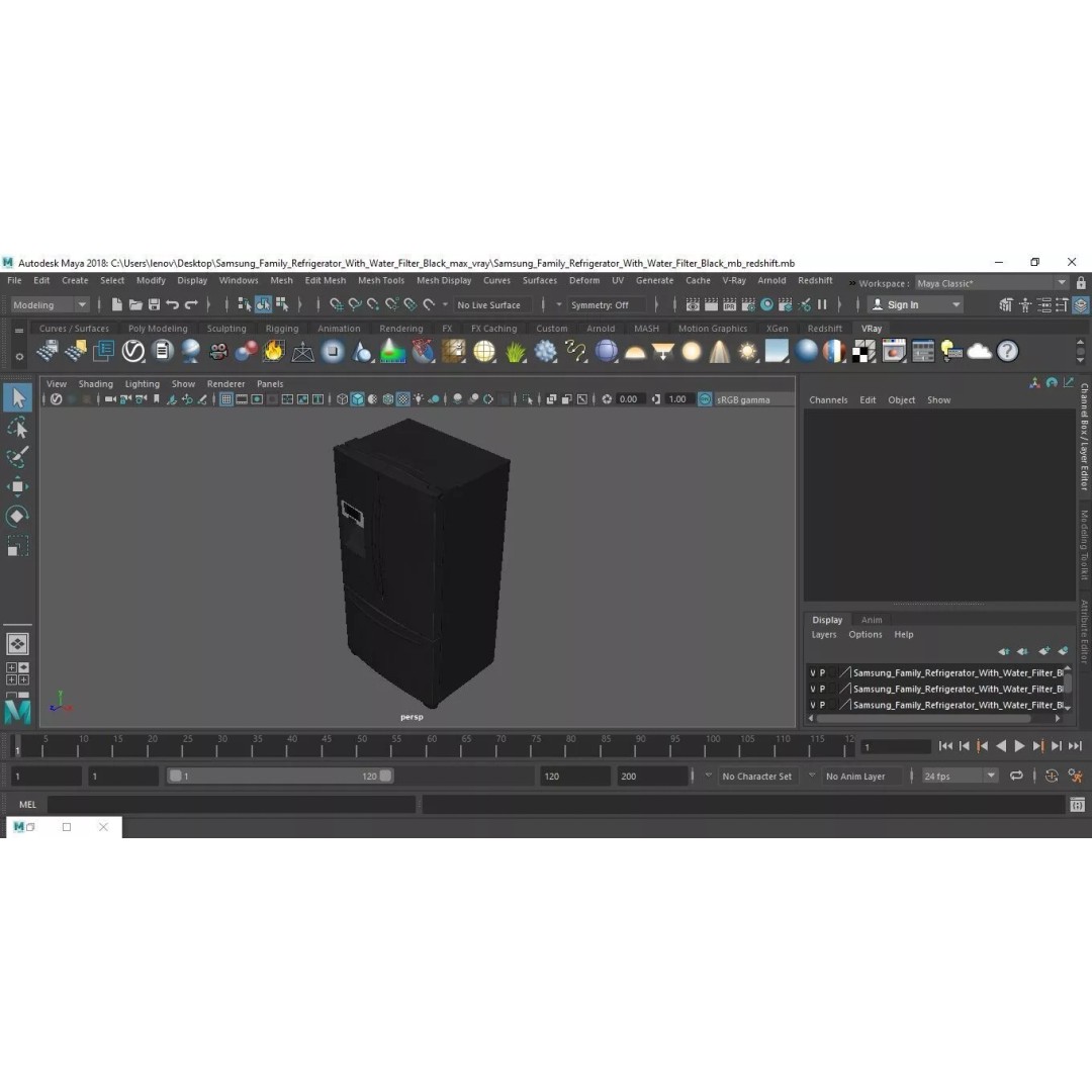 Samsung Family Refrigerator 3D Model – Black French Door Appliance with Water Filter - View 24
