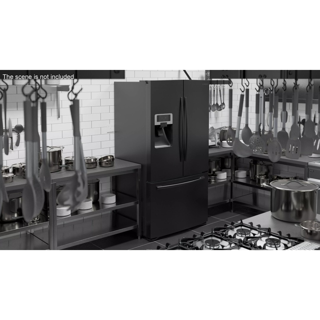 Samsung Family Refrigerator 3D Model – Black French Door Appliance with Water Filter - View 4