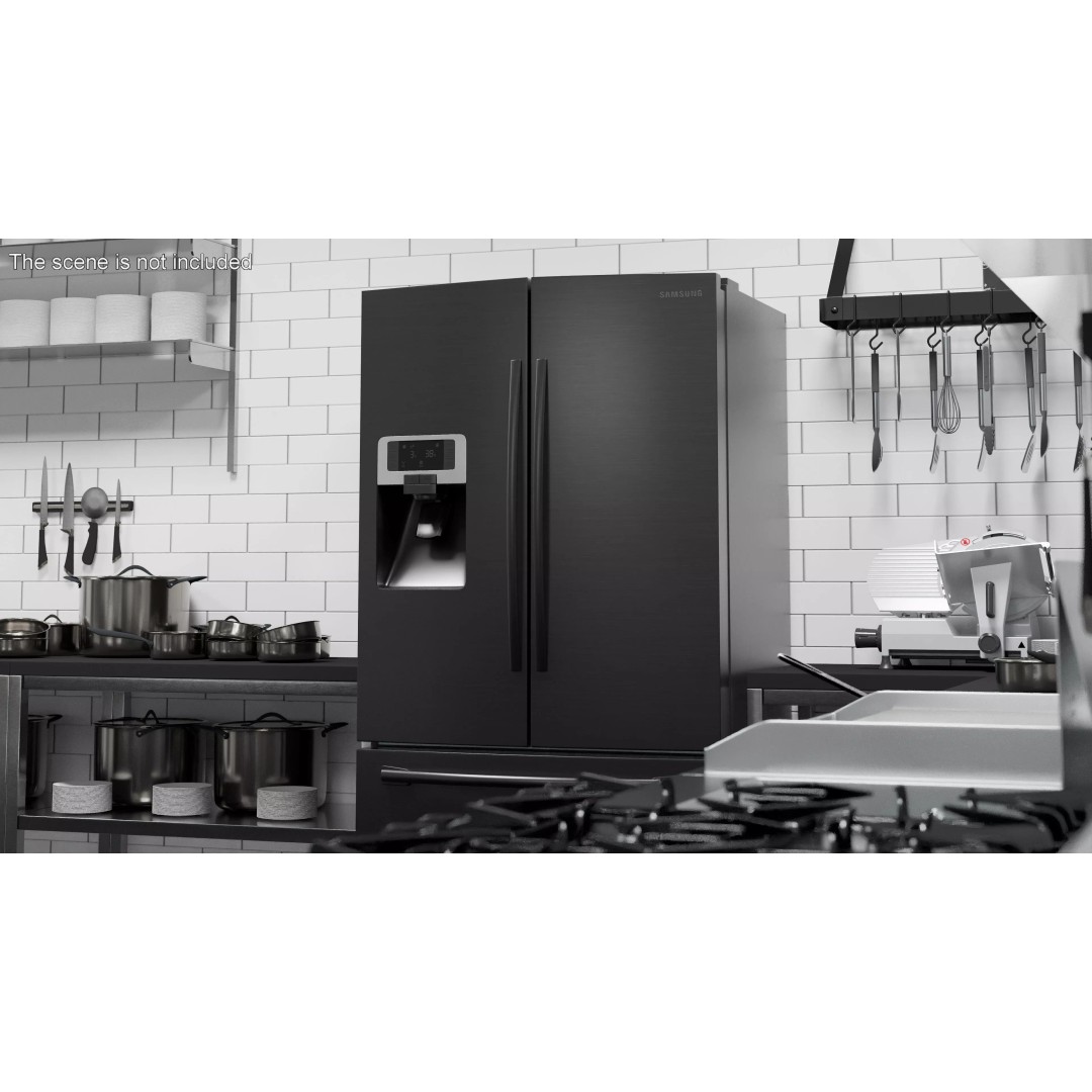 Samsung Family Refrigerator 3D Model – Black French Door Appliance with Water Filter - View 5
