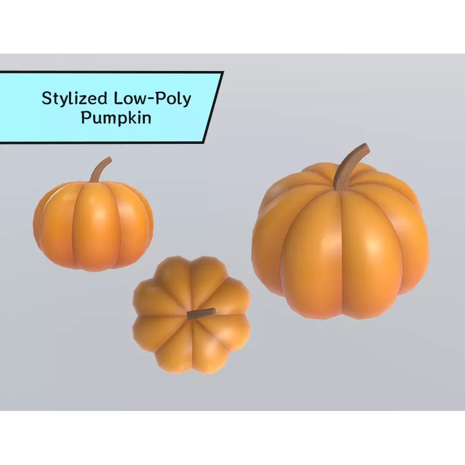 Stylized Pumpkin 3D Model – Low Poly Game Asset, FBX with PBR Textures - View 2