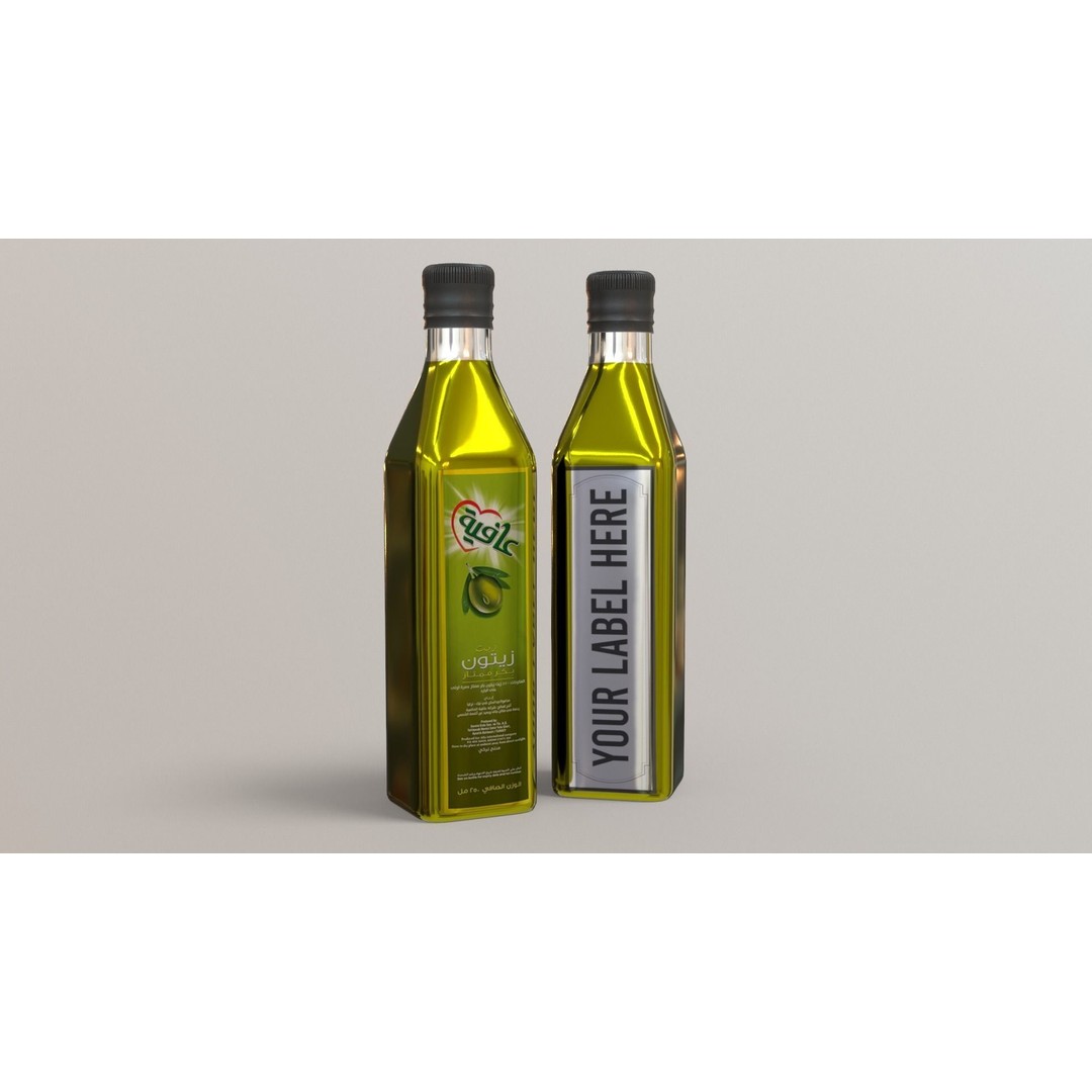 Olive Bottle 3D Model – Low Poly Editable Label, PBR Textures, FBX - View 3