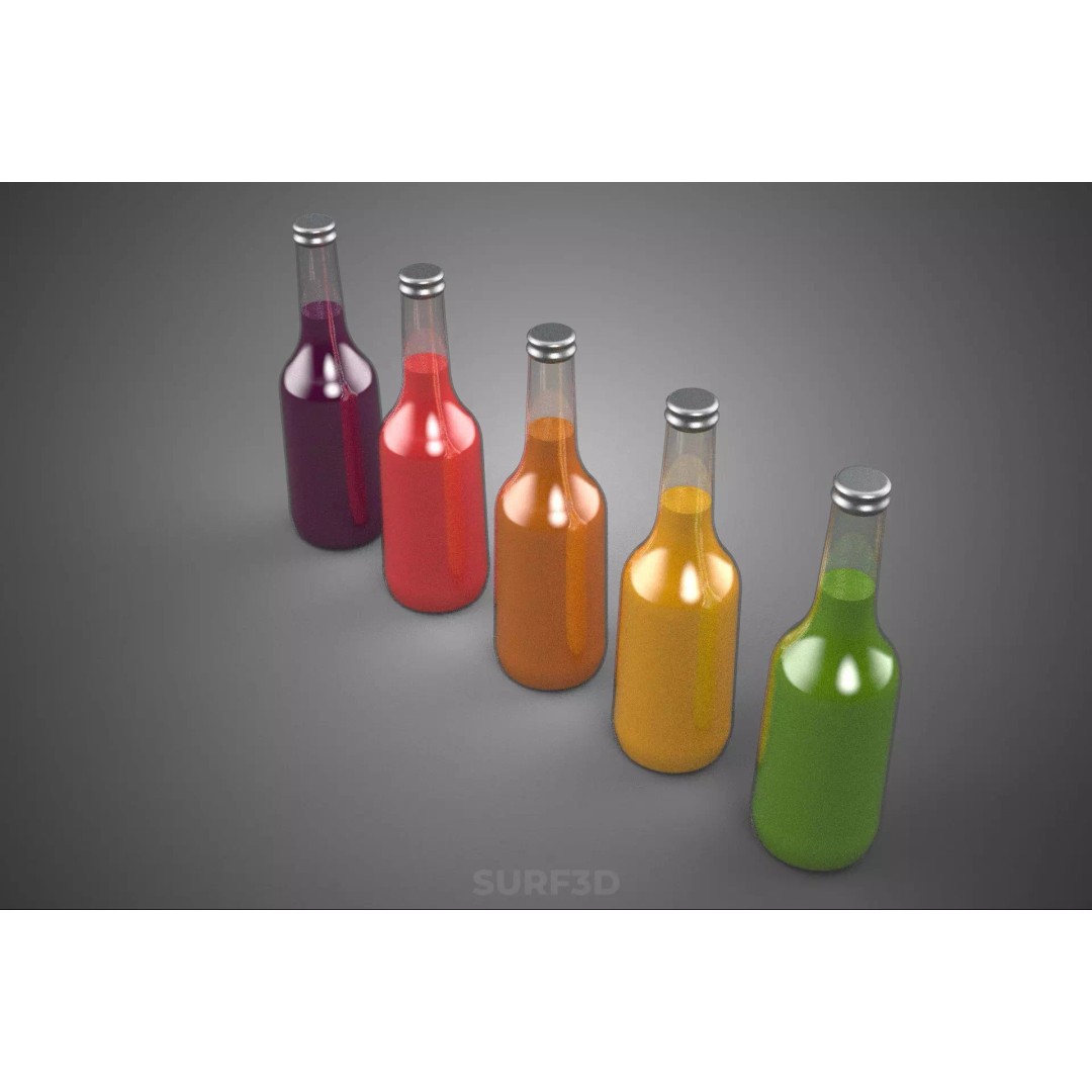 Mixed Fruit Vegetable Juice Glass Bottle 3D Model – PBR, FBX, OBJ - View 11