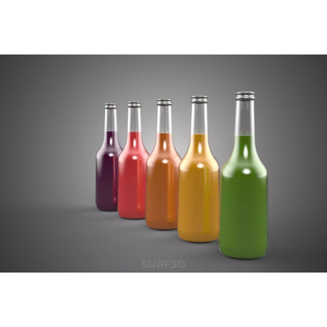 Mixed Fruit Vegetable Juice Glass Bottle 3D Model – PBR, FBX, OBJ - View 12