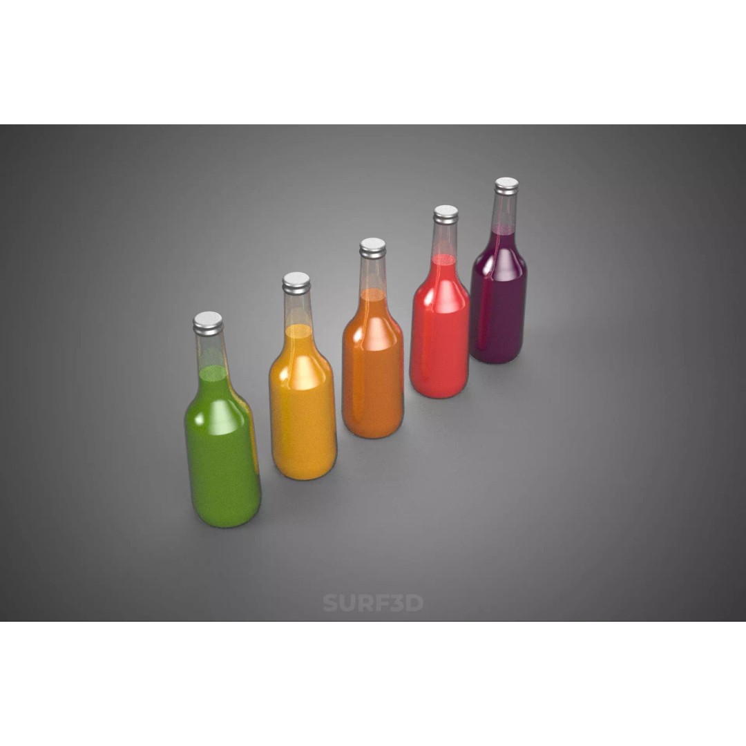 Mixed Fruit Vegetable Juice Glass Bottle 3D Model – PBR, FBX, OBJ - View 3
