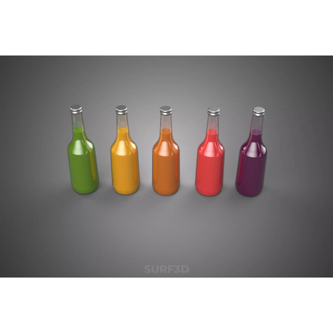 Mixed Fruit Vegetable Juice Glass Bottle 3D Model – PBR, FBX, OBJ - View 4