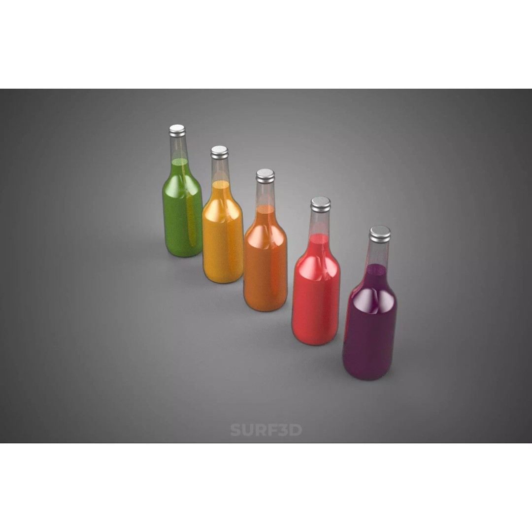 Mixed Fruit Vegetable Juice Glass Bottle 3D Model – PBR, FBX, OBJ - View 5