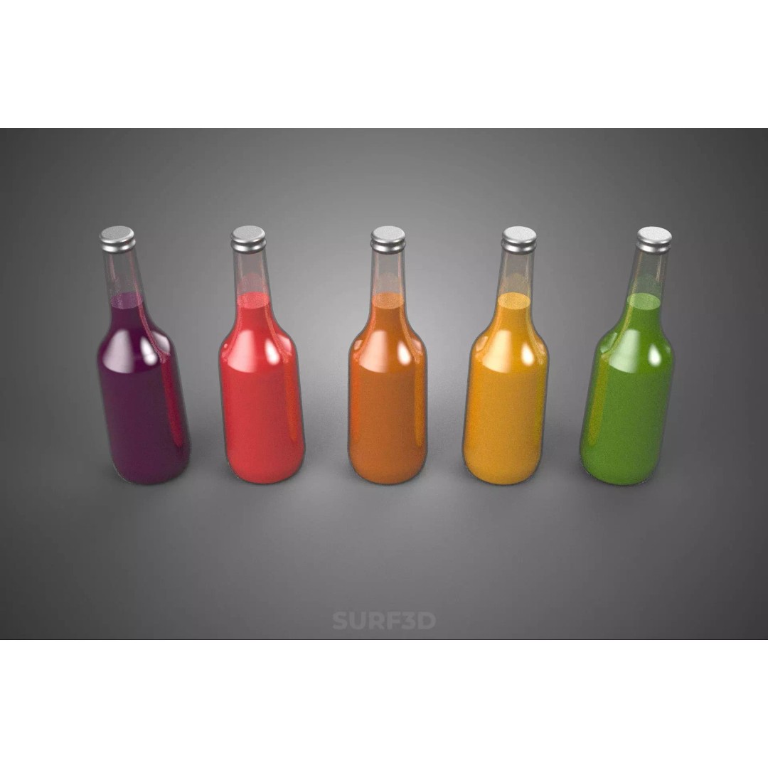 Mixed Fruit Vegetable Juice Glass Bottle 3D Model – PBR, FBX, OBJ - View 9