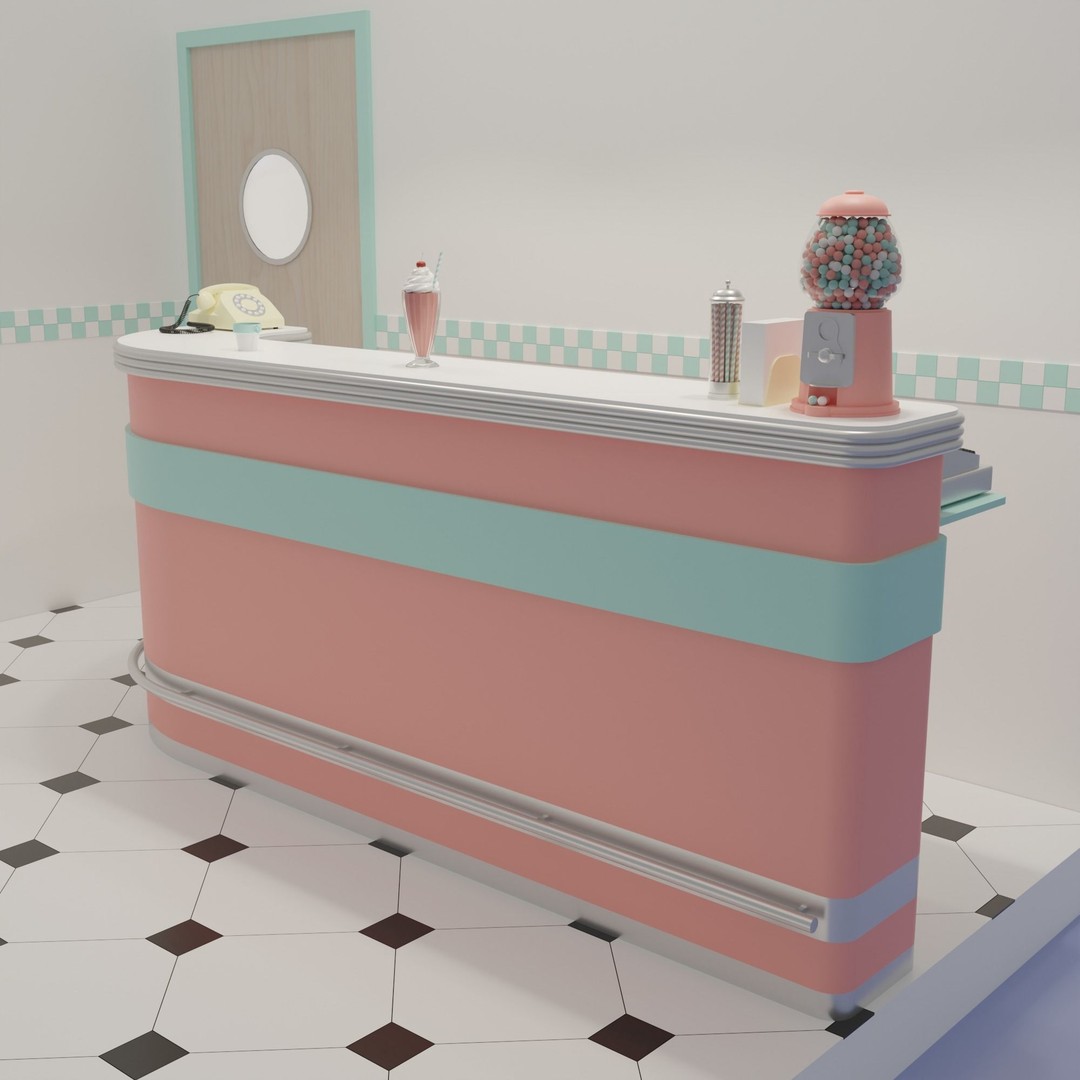 American Diner 3D Model – Retro Interior Asset, Blender, FBX - View 17