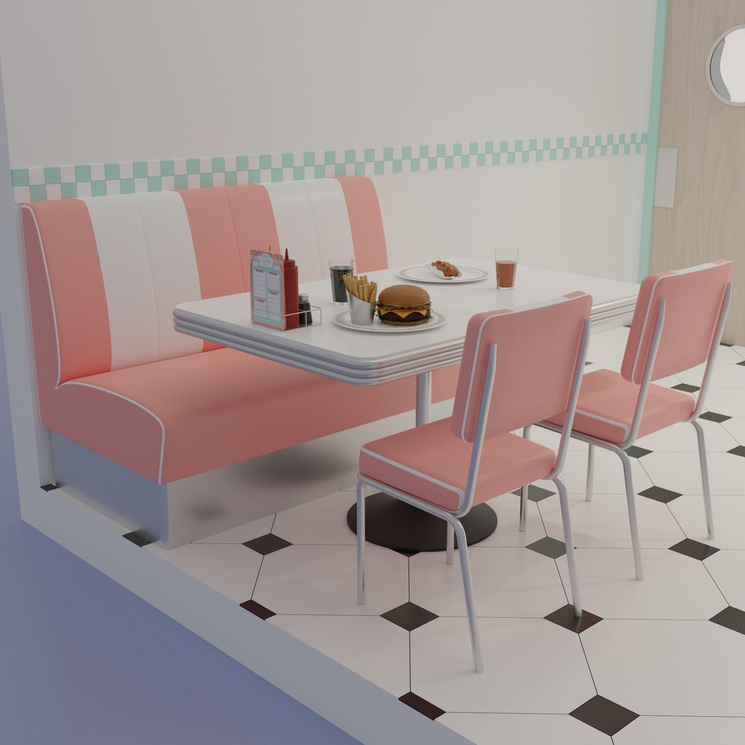 American Diner 3D Model – Retro Interior Asset, Blender, FBX - View 5