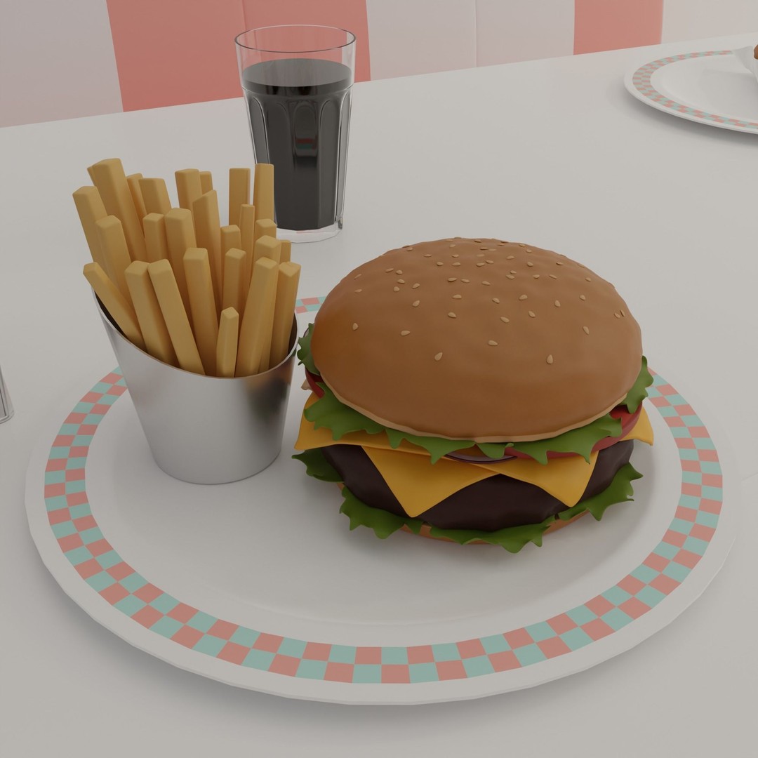 American Diner 3D Model – Retro Interior Asset, Blender, FBX - View 6