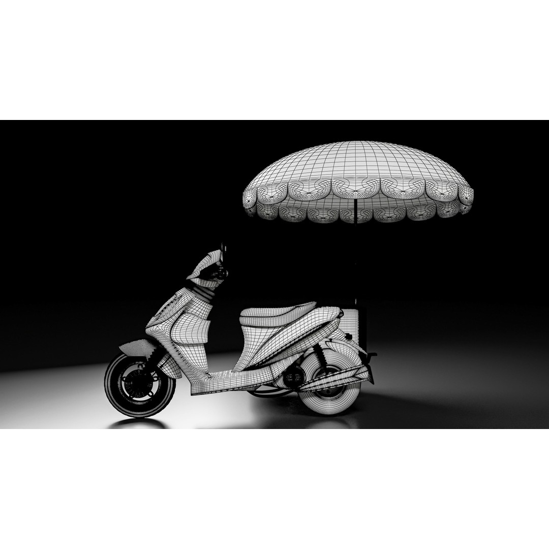 Food Cart Scooter 3D Model – Low Poly Game Asset, FBX/OBJ
