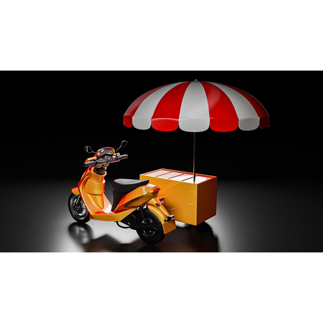 Food Cart Scooter 3D Model – Low Poly Game Asset, FBX/OBJ - View 10