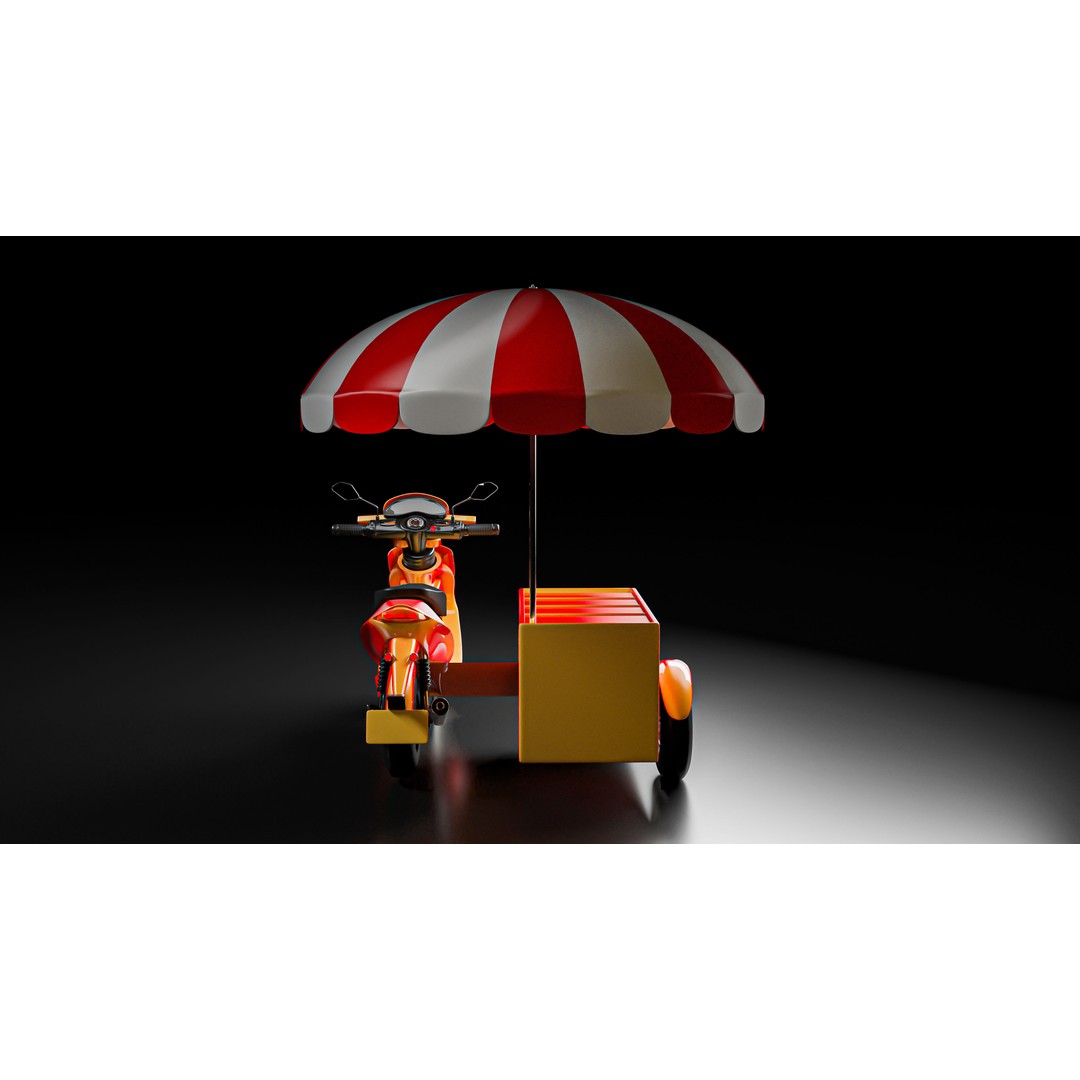 Food Cart Scooter 3D Model – Low Poly Game Asset, FBX/OBJ - View 11