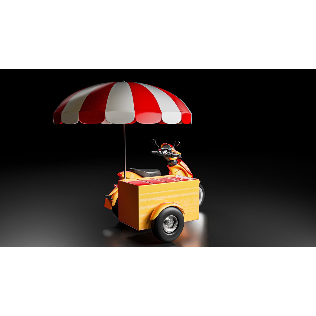 Food Cart Scooter 3D Model – Low Poly Game Asset, FBX/OBJ - View 12