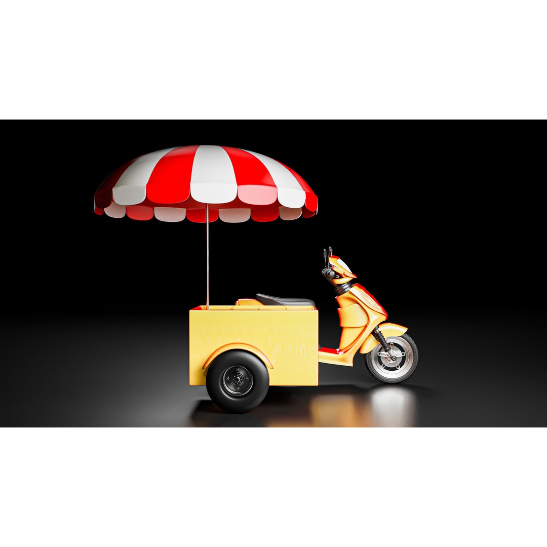 Food Cart Scooter 3D Model – Low Poly Game Asset, FBX/OBJ - View 13