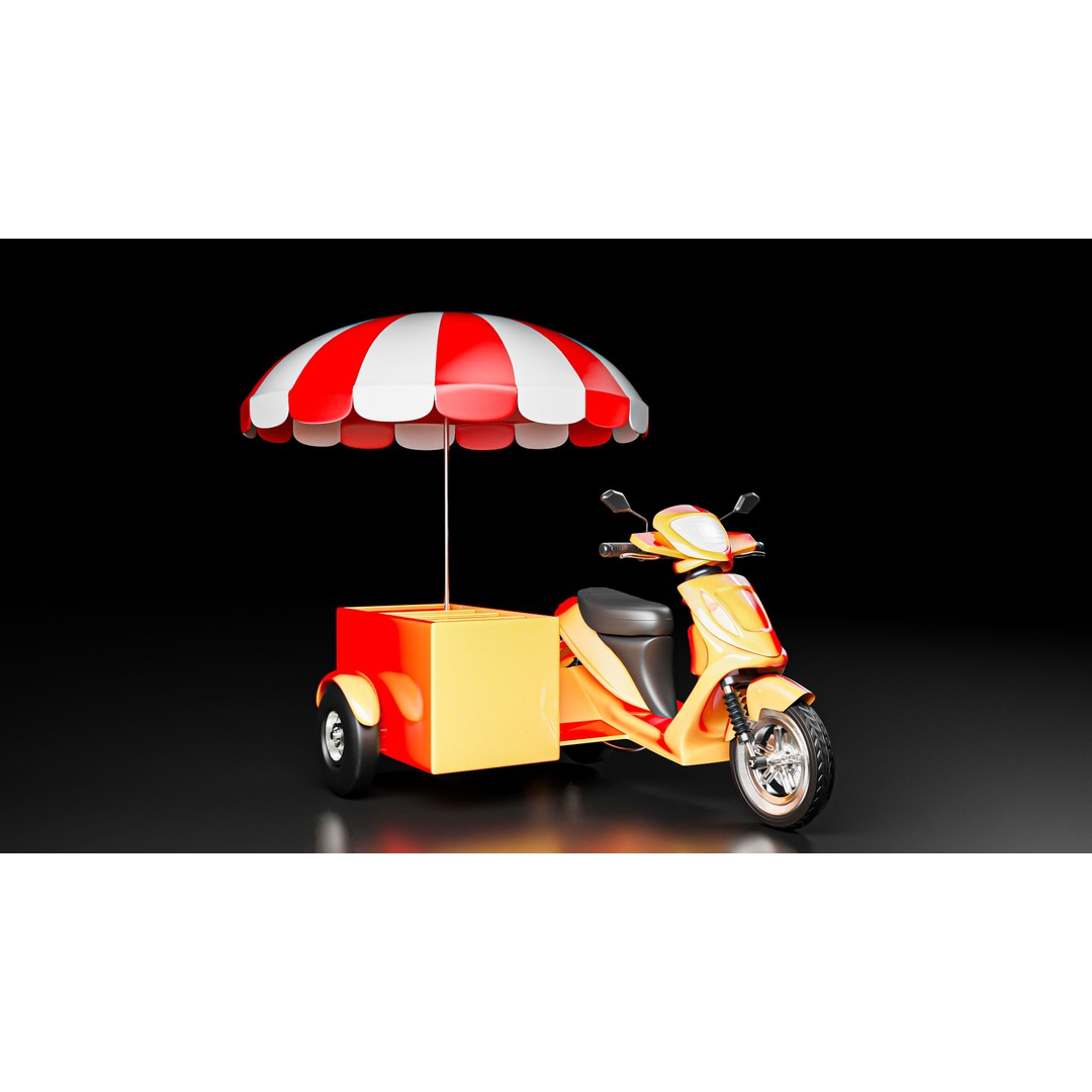 Food Cart Scooter 3D Model – Low Poly Game Asset, FBX/OBJ - View 14