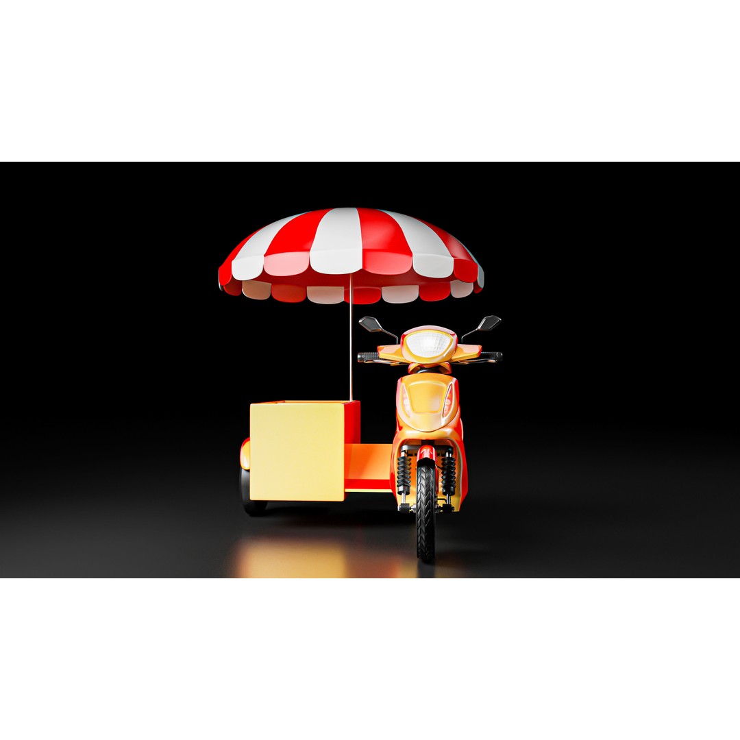 Food Cart Scooter 3D Model – Low Poly Game Asset, FBX/OBJ - View 15