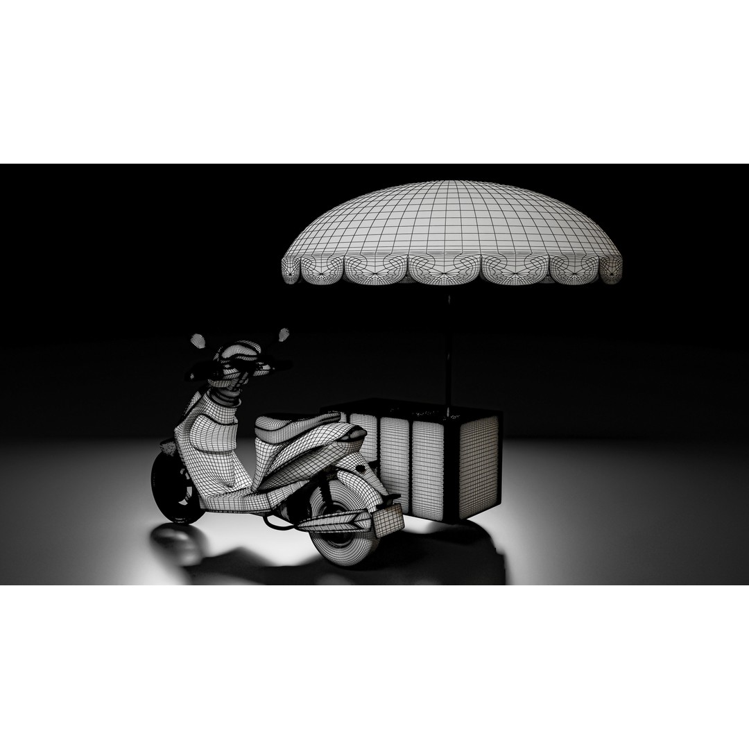 Food Cart Scooter 3D Model – Low Poly Game Asset, FBX/OBJ - View 18