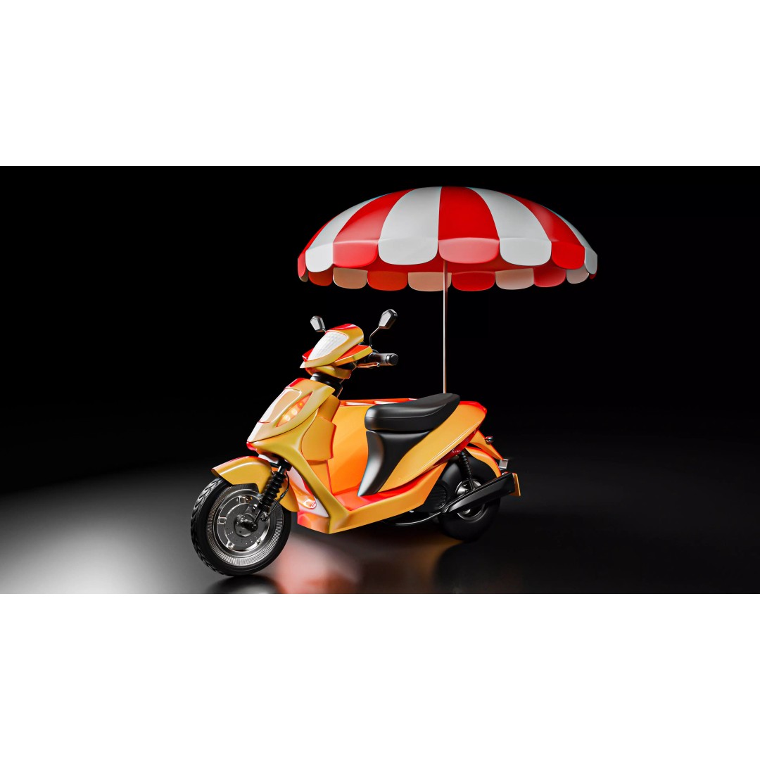 Food Cart Scooter 3D Model – Low Poly Game Asset, FBX/OBJ - View 2