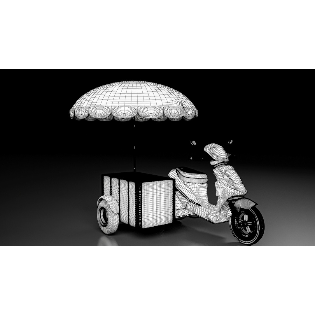 Food Cart Scooter 3D Model – Low Poly Game Asset, FBX/OBJ - View 20