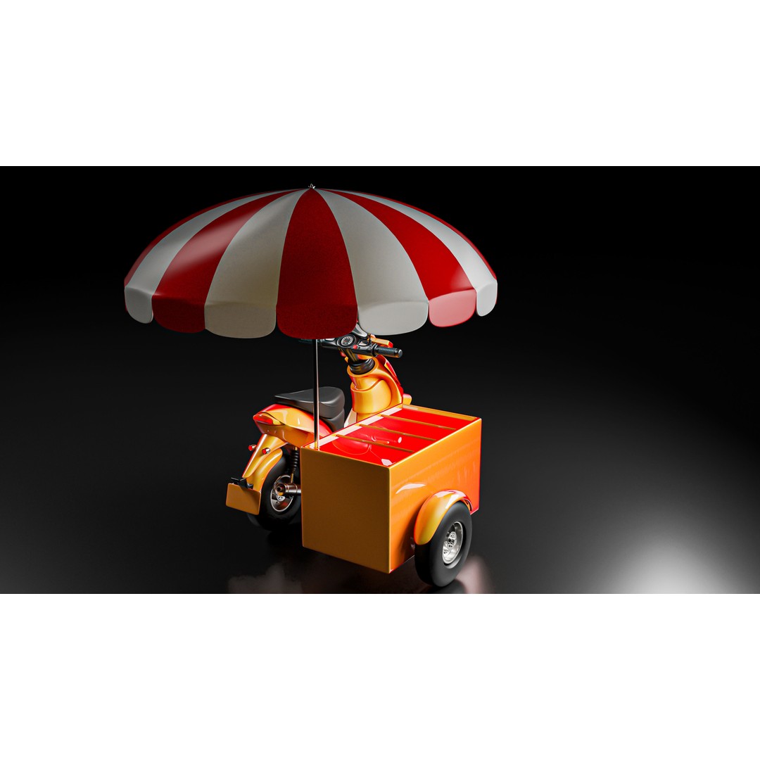 Food Cart Scooter 3D Model – Low Poly Game Asset, FBX/OBJ - View 7