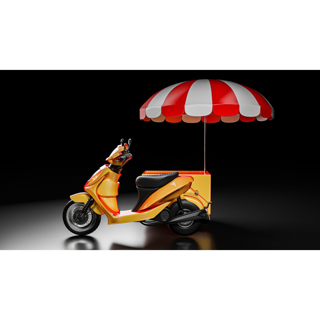 Food Cart Scooter 3D Model – Low Poly Game Asset, FBX/OBJ - View 9