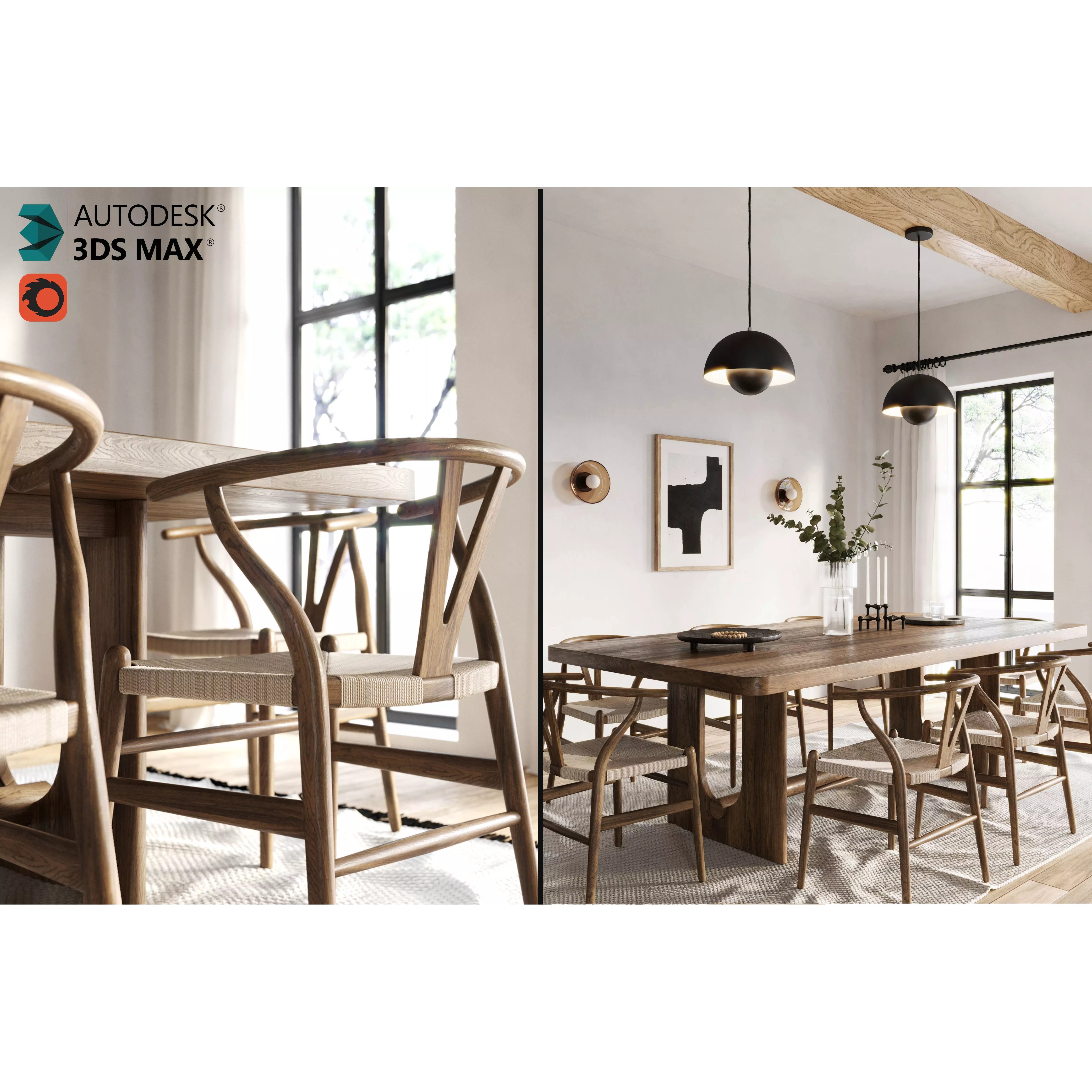 Dining Room Interior Scene - Corona Render 3D Model - View 2