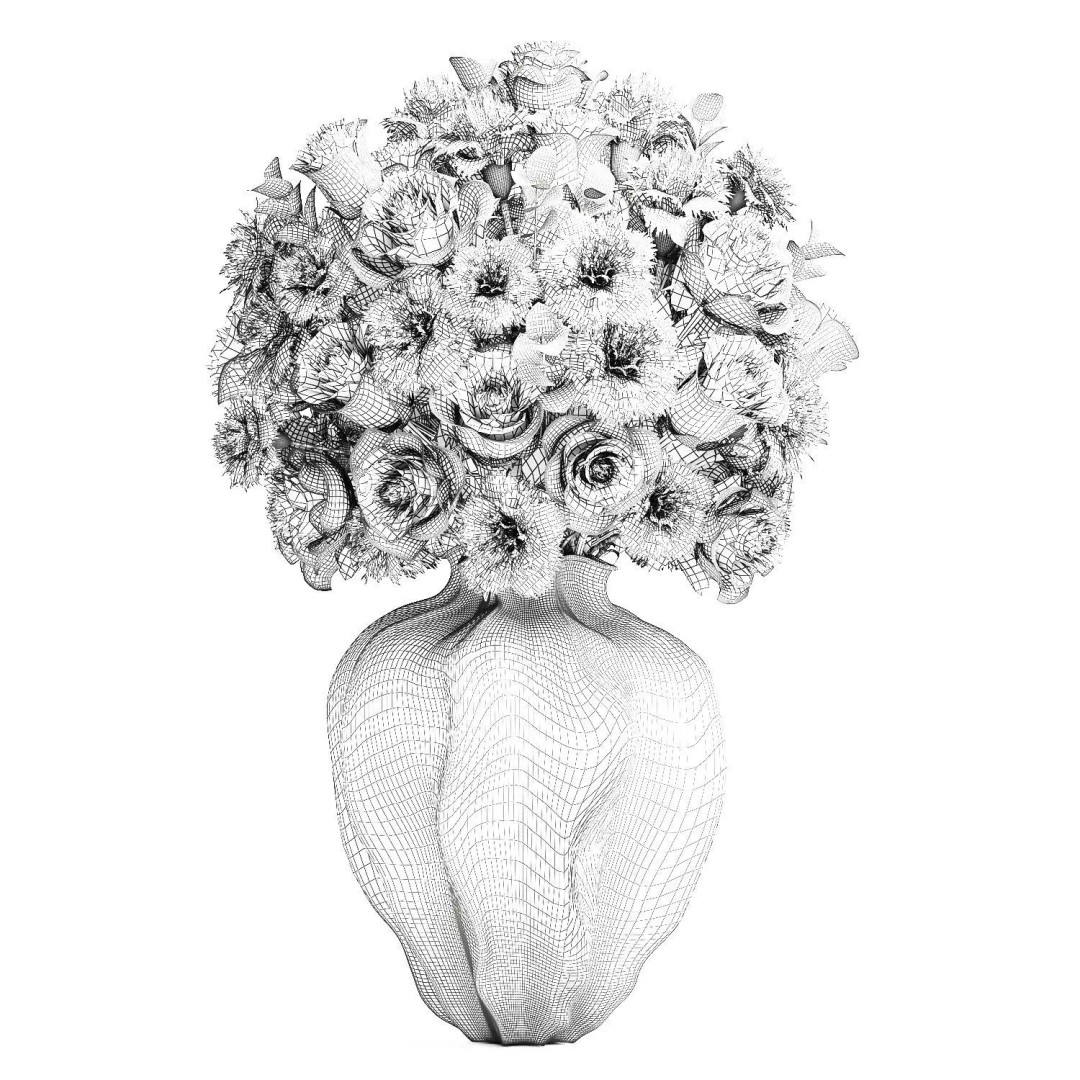 Realistic Red Flower Bouquet 3D Model – Modern Ceramic Vase, FBX