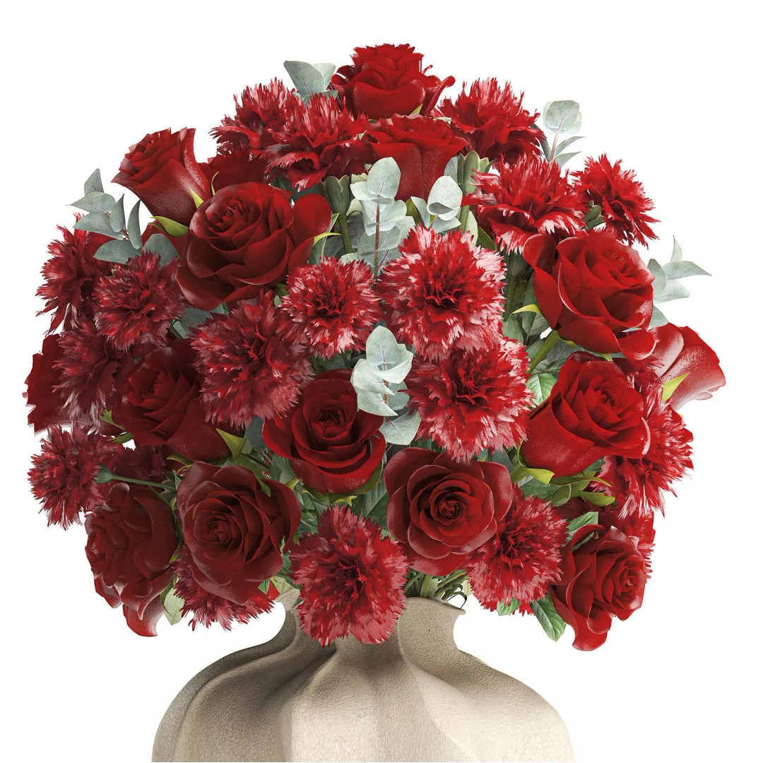 Realistic Red Flower Bouquet 3D Model – Modern Ceramic Vase, FBX - View 12