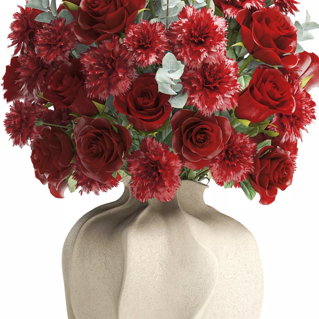 Realistic Red Flower Bouquet 3D Model – Modern Ceramic Vase, FBX - View 13